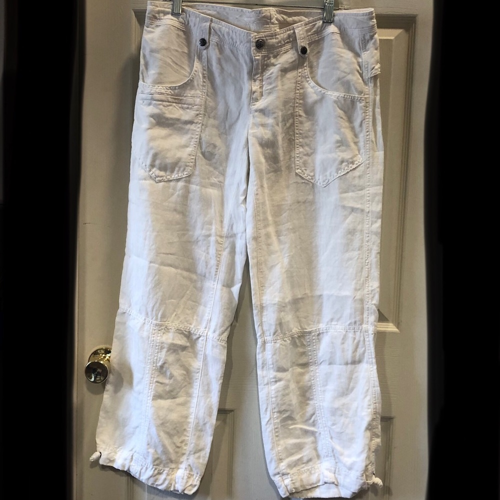 Athleta Alicia Keys High Waist Utility White Linen Wide Leg Pants  Petite 12P